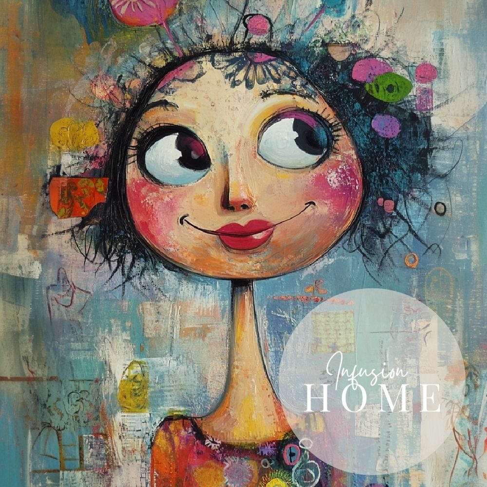 Happy Vibrance – Whimsical Art of a Cheerful Woman - Infusion Home