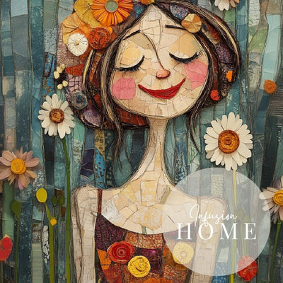 Lively Portrait – Whimsical Floral Art of a Woman - Infusion Home