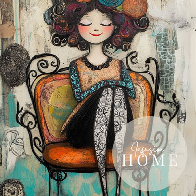 Mixed Media Delight – Whimsical Woman Portrait Art - Infusion Home