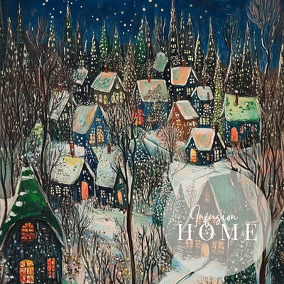 Moonlit Snowy Village in Winter Magic - Infusion Home