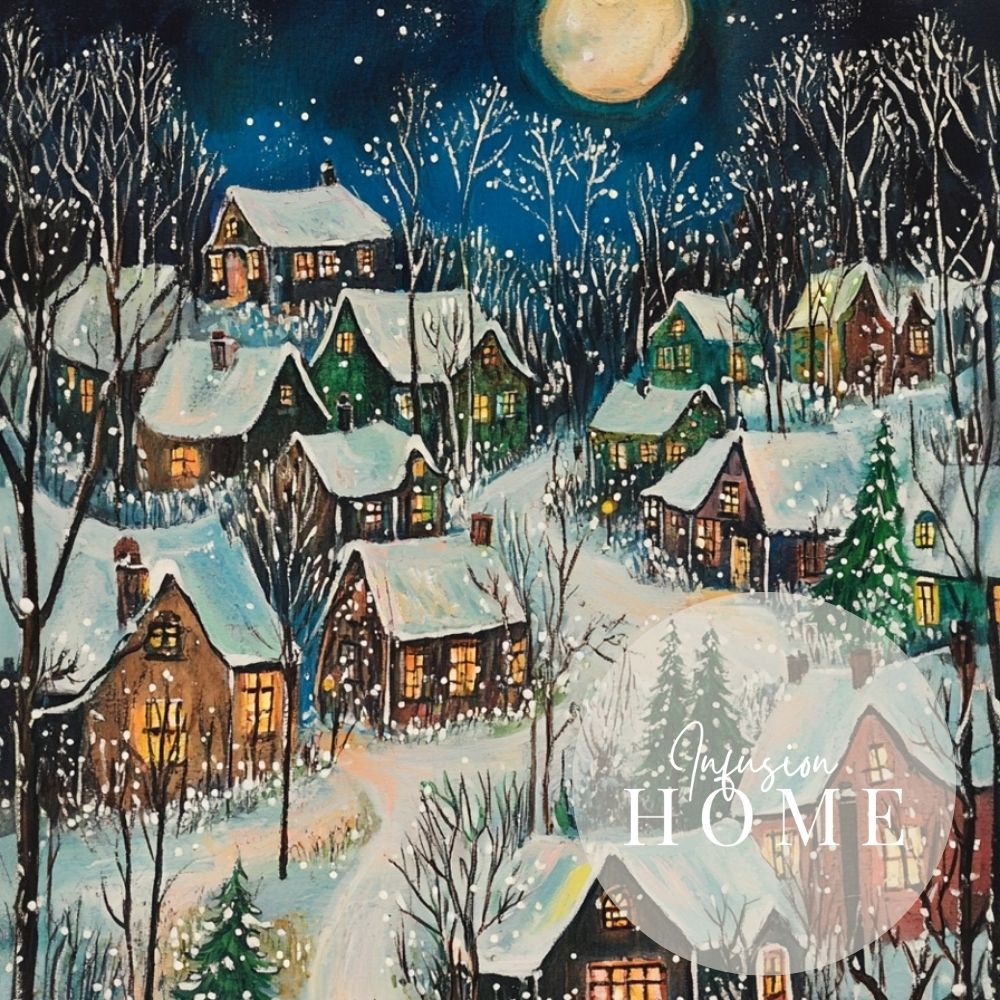 Moonlit Winter Village in Snowy Splendor - Infusion Home