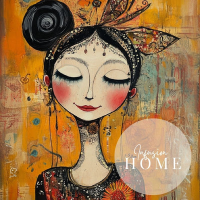 Quirky Elegance – Whimsical Woman Portrait with Artistic Flair - Infusion Home