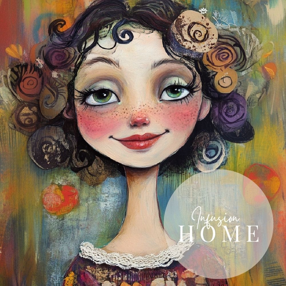 Radiant Blossoms – Whimsical Woman Portrait of Floral Elegance - Infusion Home