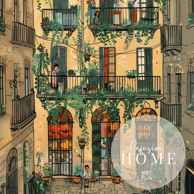 Tranquil Botanical Inner Courtyard Scene with Balconies