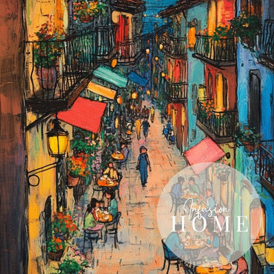 Evening Street Café Scene – Vibrant Village Nightlife