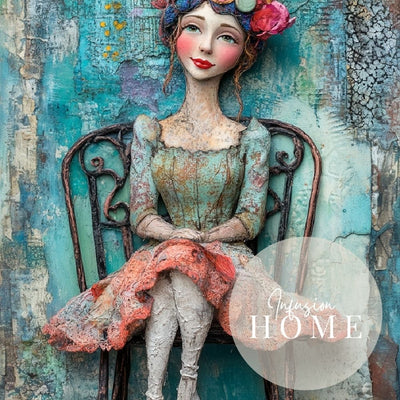 Whimsical Beauty – Woman in Mixed-Media Floral Art - Infusion Home