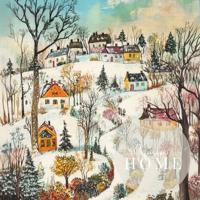 Winter Serenity – Snowy Village Landscape Art - Infusion Home