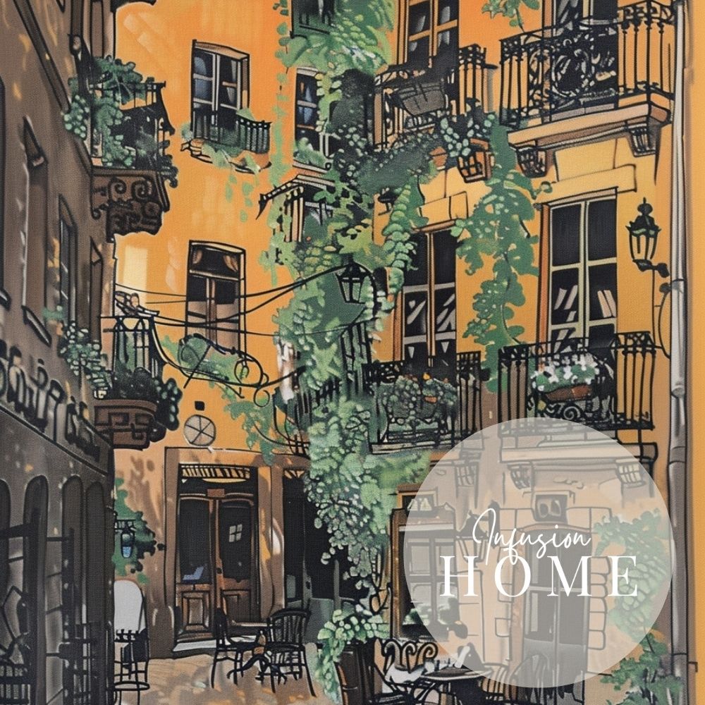 Golden Ivy-Covered Courtyard in a Peaceful Village Digital Art Download