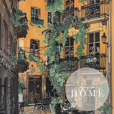 Golden Ivy-Covered Courtyard in a Peaceful Village Digital Art Download