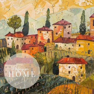 Closeup of poster wall art showing 'Textured Tuscany - Impasto Style Village'