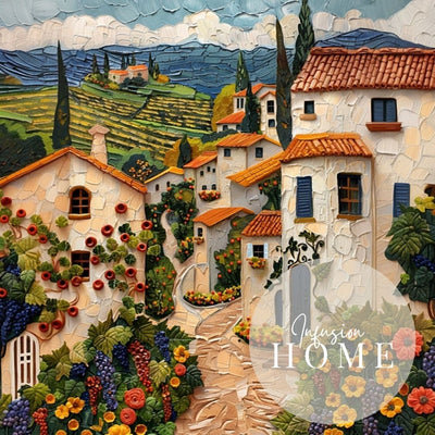 French Country - Quaint Villages in Summer Impasto Art - Infusion Home