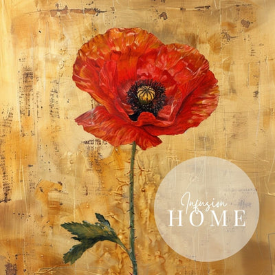 Closeup of canvas print wall art showing 'Poppy Poise - Elegance in Simplicity'