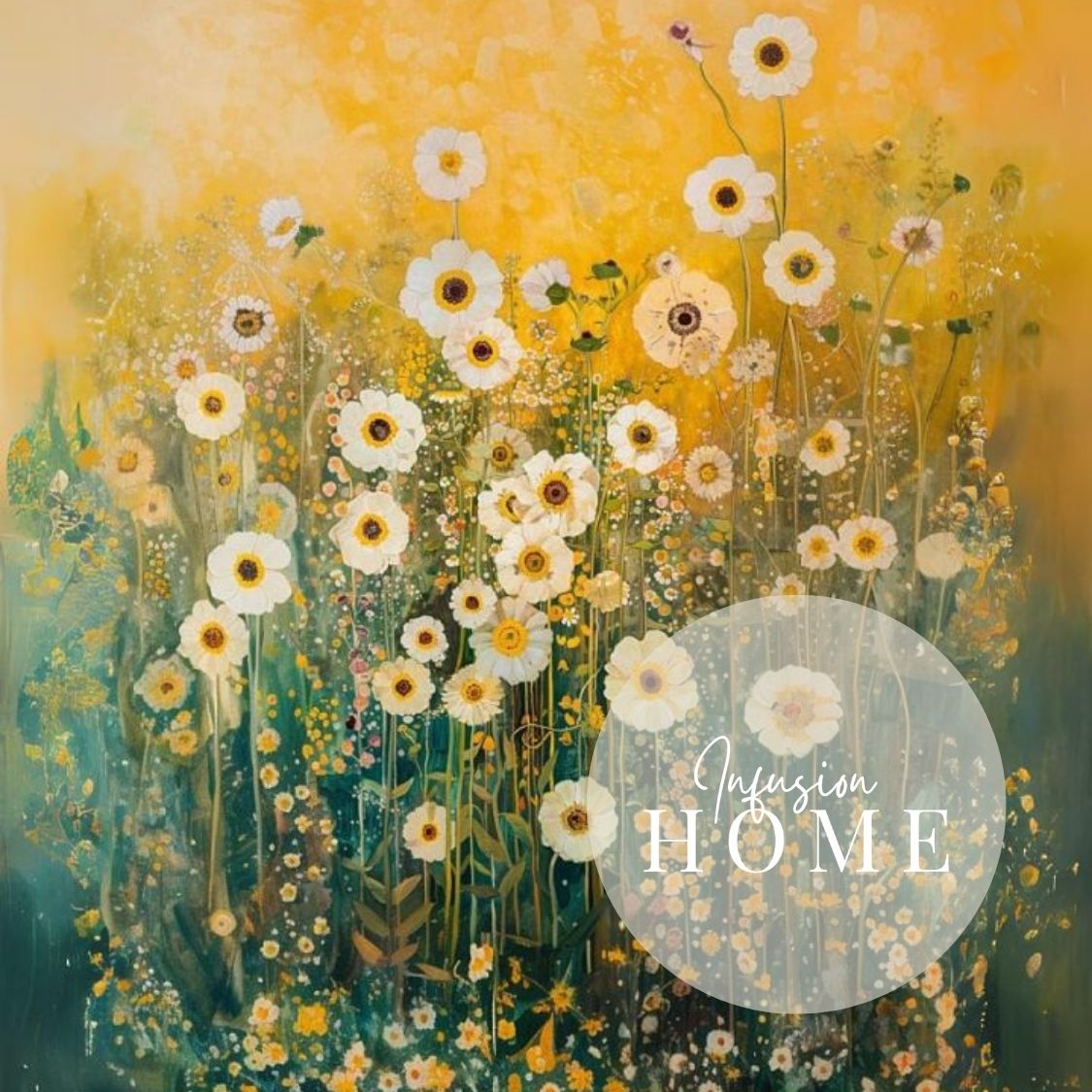 Closeup of canvas wall art print showing 'Ethereal Blooms - Light Wildflowers in Abstract Haze'