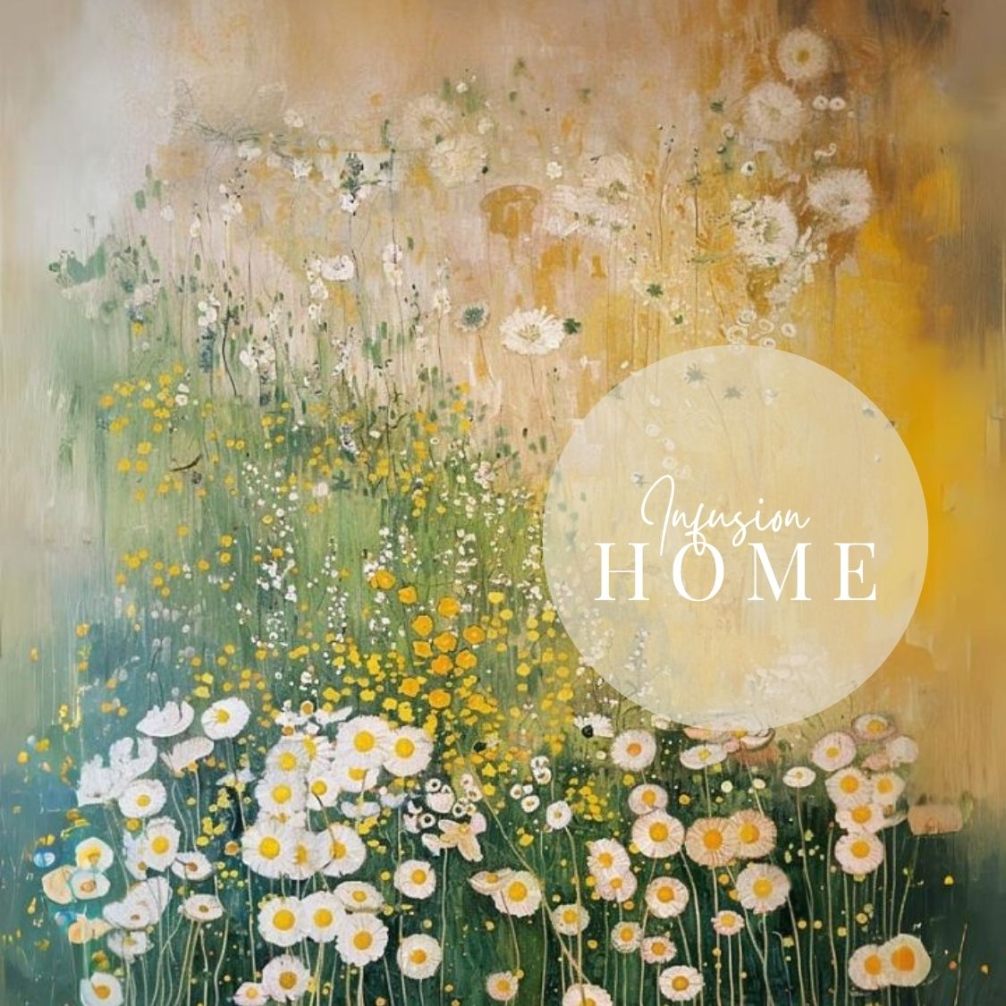 Closeup of canvas print wall art featuring 'Sunlit Serenity - White and Yellow Wildflowers in Soft Harmony'