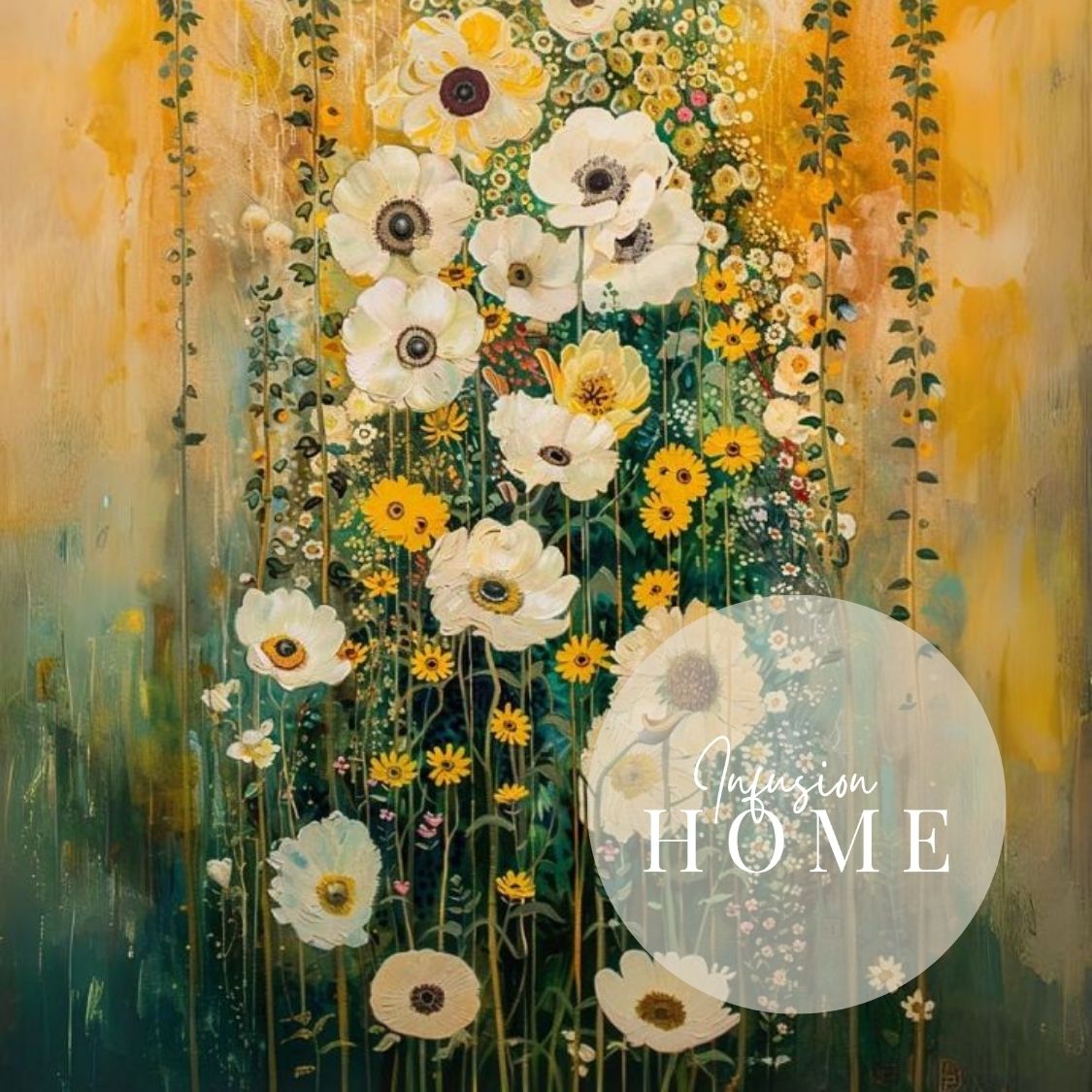 Closeup of canvas wall art print featuring 'Subtle Grace - White and Yellow Wildflowers in Gentle Abstraction'