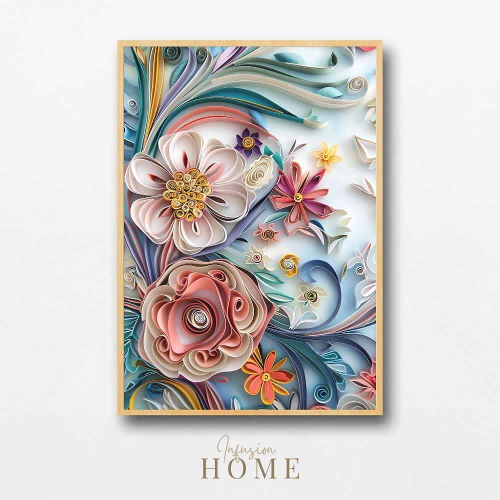 Bright Pastel Paper Cut Floral Wall Art Printable