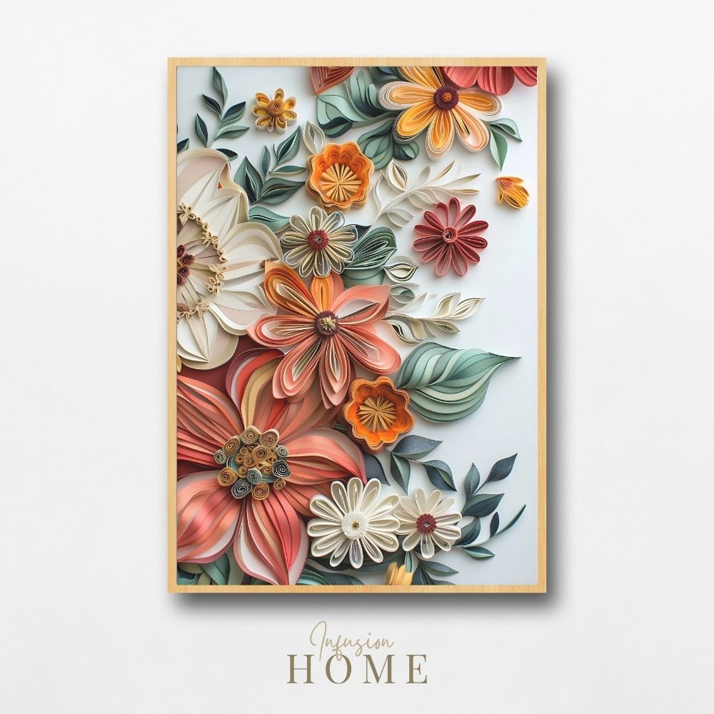 Coral and Peach Paper Cut Floral Art Printable