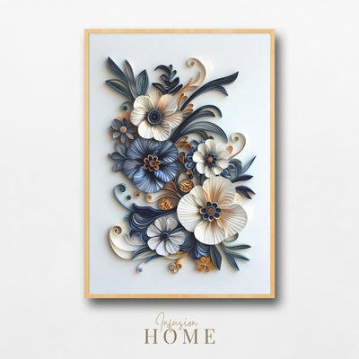 Elegant Navy and Cream Paper Cut Floral Wall Art Printable