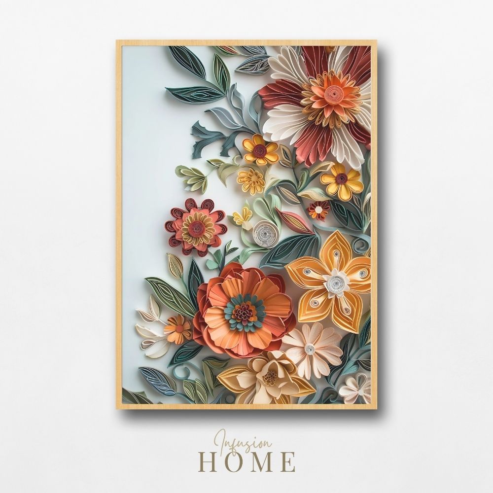 Golden Bloom Paper Cut Floral Wall Art Printable
