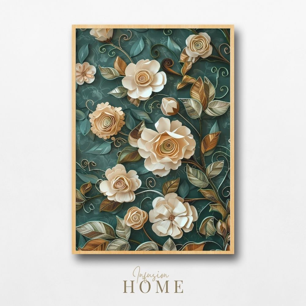 Ivory Rose Paper Cut Botanical Wall Art Printable