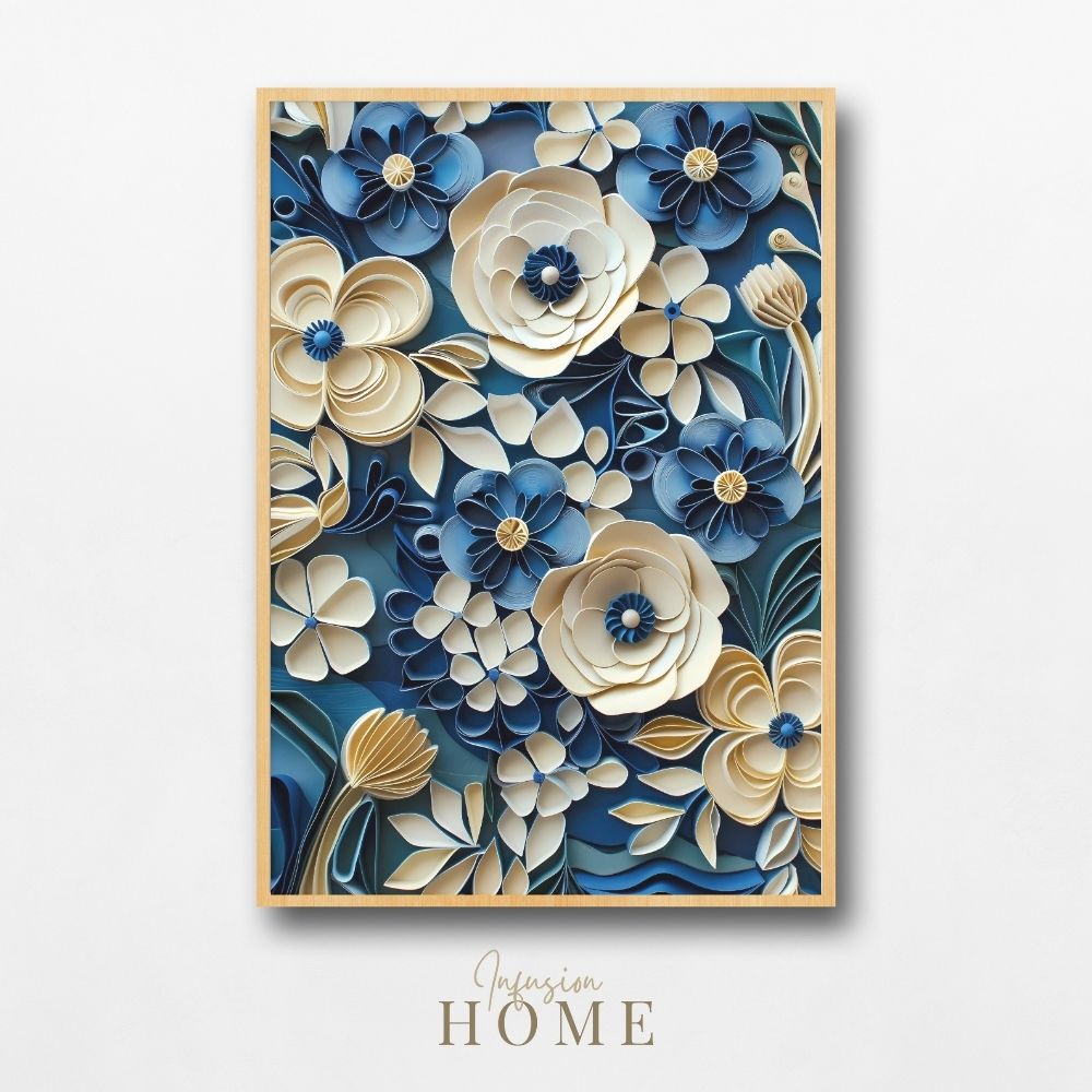 Navy and Cream Paper Cut Flower Art Printable