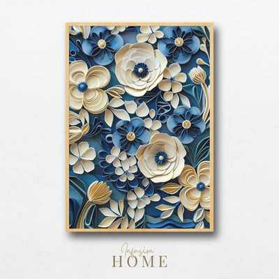 Navy and Cream Paper Cut Flower Art Printable
