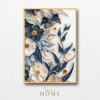 Navy and White Paper Cut Flower Wall Art Printable