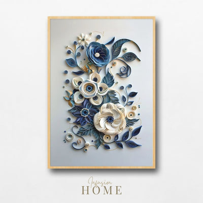 Navy Quilling Paper Cut Floral Art Printable