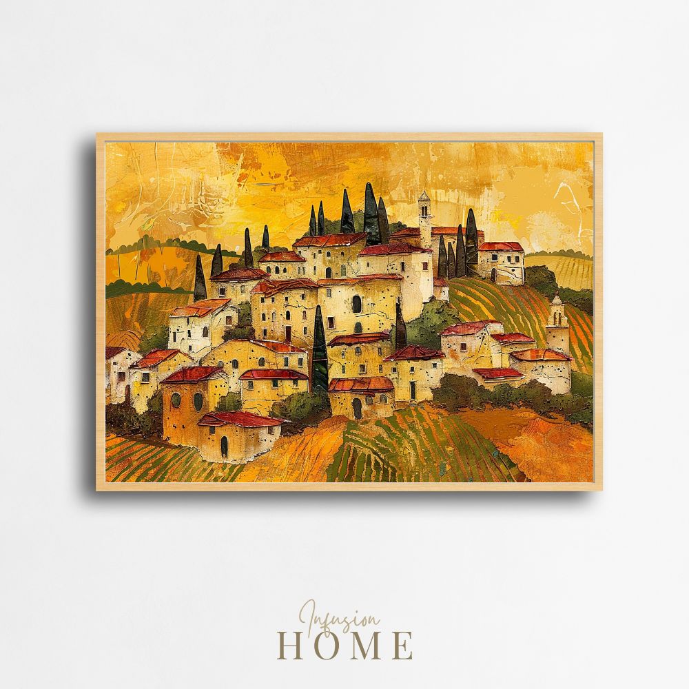 Poster wall art showing 'Tuscan Tapestry - Impasto Painting of a Village'