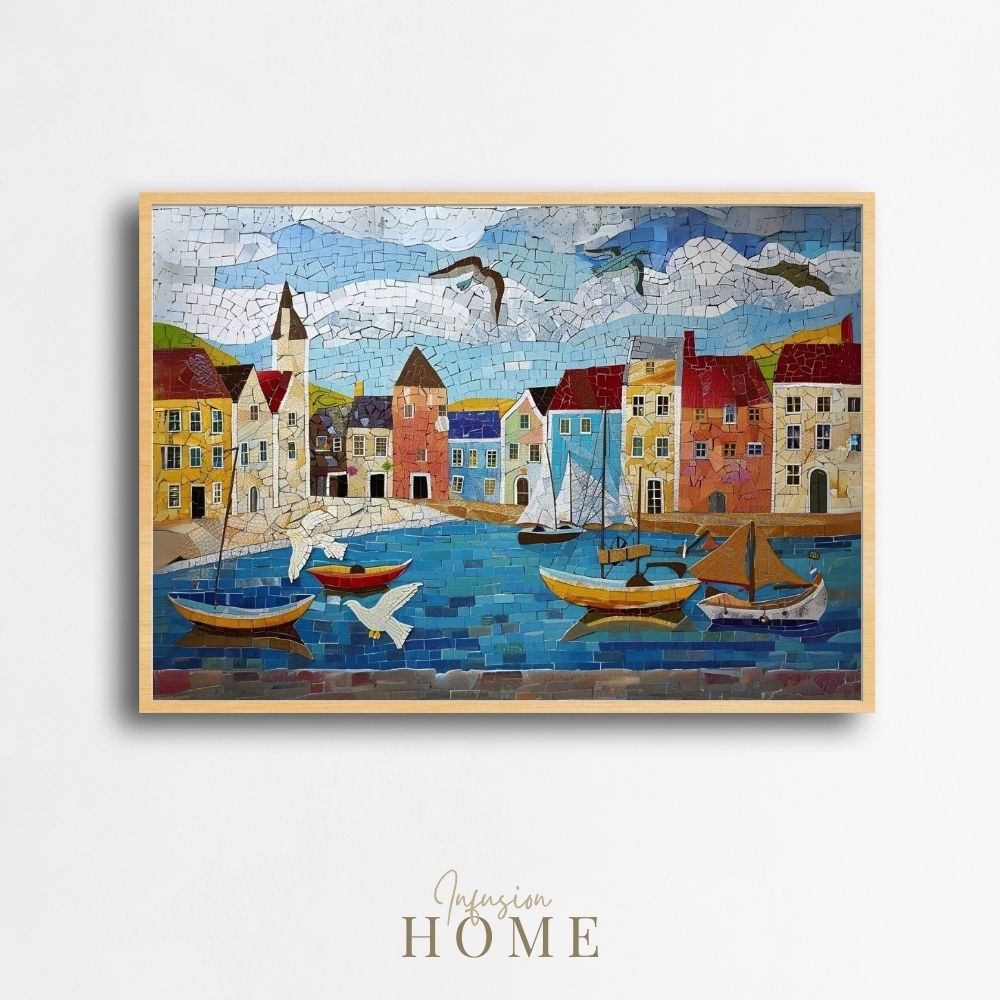 Poster wall art showing 'Harbor Hues - Summer Seaside Art'