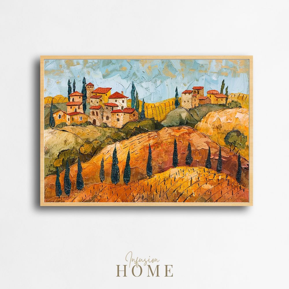 Poster wall art showing 'Hillside Harvest - Tuscan Vineyards in Impasto'