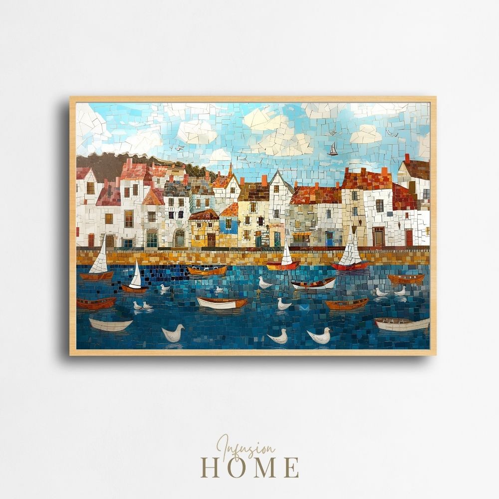 Poster wall art showing 'Nautical Mosaic - Fishing Village Artwork'