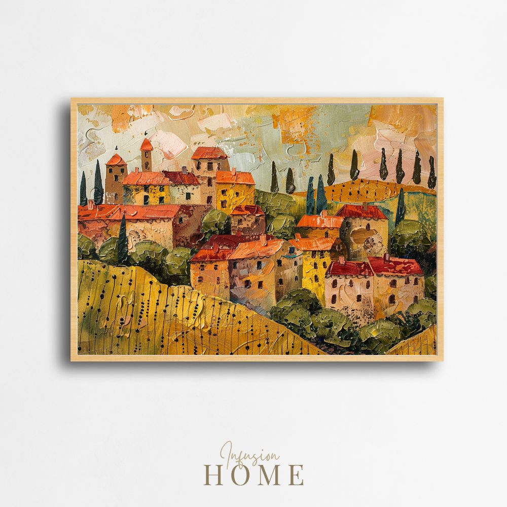 Poster wall art showing 'Tuscan Tranquility - Textured Village Painting'