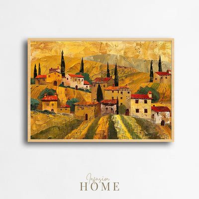 Poster wall art showing 'Village Vines - Tuscan Summer Art'