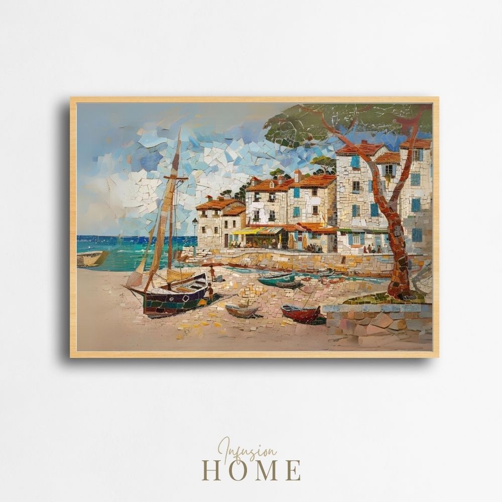 Poster wall art showing 'Village Vista - Seaside Mosaic Masterpiece'