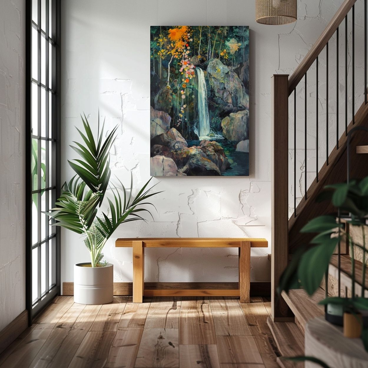 Mystic Garden Waterfall with Floating Blossoms