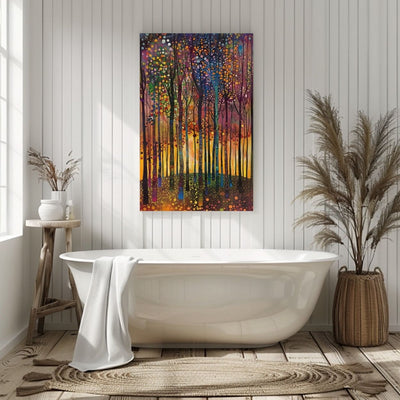 Sunset Forest Glow Circle Art Print
