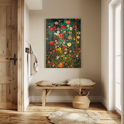 Canvas print wall art of Floral Murmur - Intense Colors on a Twilight Background in an entryway