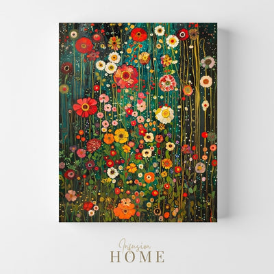 Canvas print wall art of Floral Murmur - Intense Colors on a Twilight Background