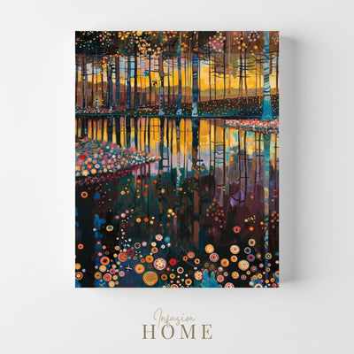 Product image showing canvas wall art of Vibrant Forest and Lake Harmony