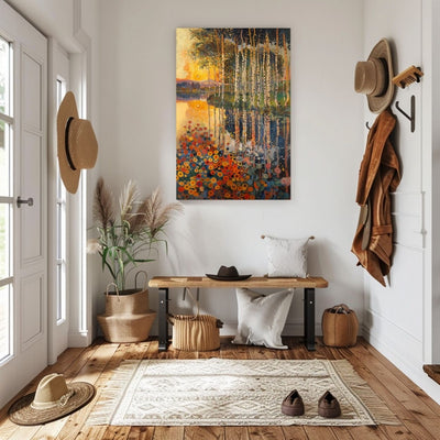 Product image of canvas wall art of Still Waters - Lush Forest Reflections in Rich Hues in an entryway