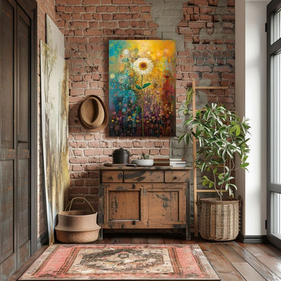 Canvas wall art showing Daisy Dance - Full of Summer Color in an entryway