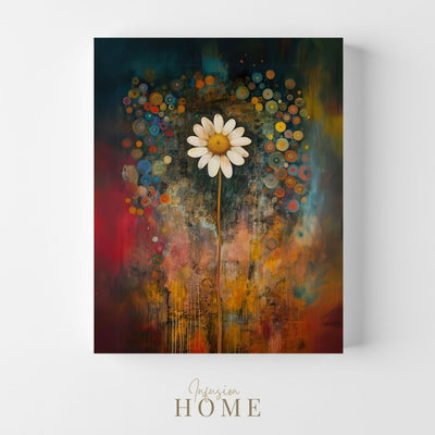 Canvas wall art print showing 'Modern Daisy - Single Bloom with Abstract Hues'