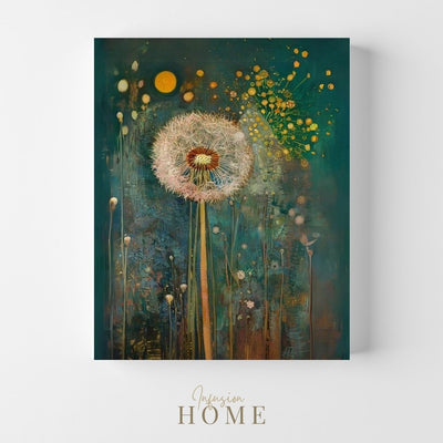 Canvas print wall art showing 'Seeds of Dreams - A Whimsical Dandelion Escape'