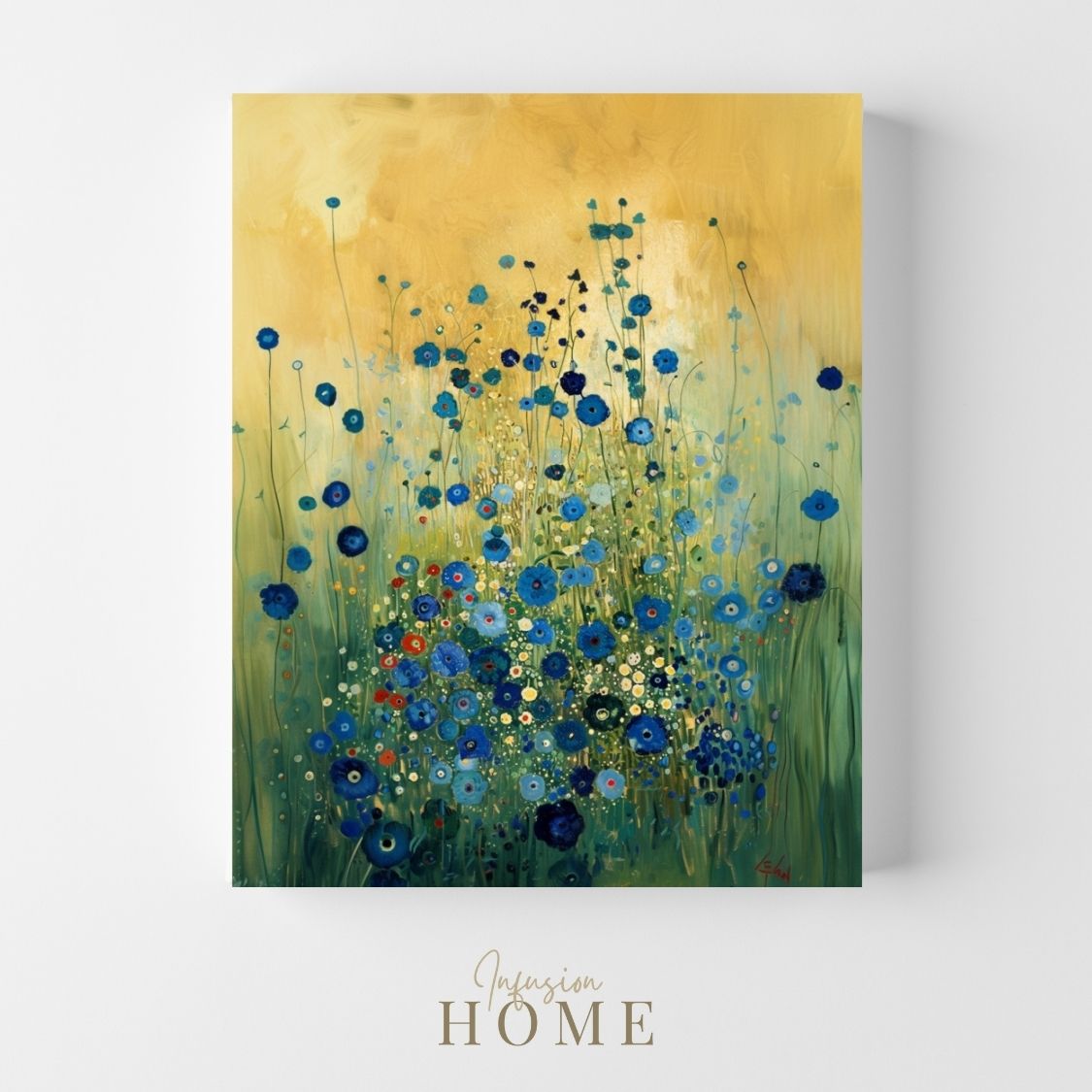 Canvas print wall art showing 'Blue Whisper - Blue Floral Tones Against Soft Abstract'