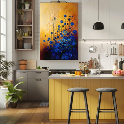 Sapphire Serenity - Dark Blue Wildflowers in Gentle Light - Infusion Home