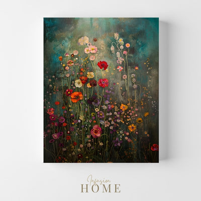 Canvas wall art print of 'Shadowed Flora - Deep Hues Amidst Gentle Abstracts'