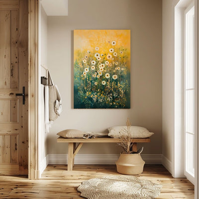 Canvas wall art print showing 'Ethereal Blooms - Light Wildflowers in Abstract Haze' in an entryway