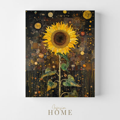 Canvas print wall art featuring 'Vivid Solitude - Sunflower Amidst Color Echoes'