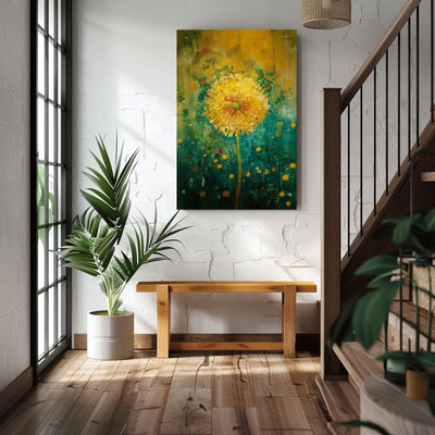 Canvas print wall art of 'Magic in the Air - The Whimsical World of a Dandelion' in an entryway